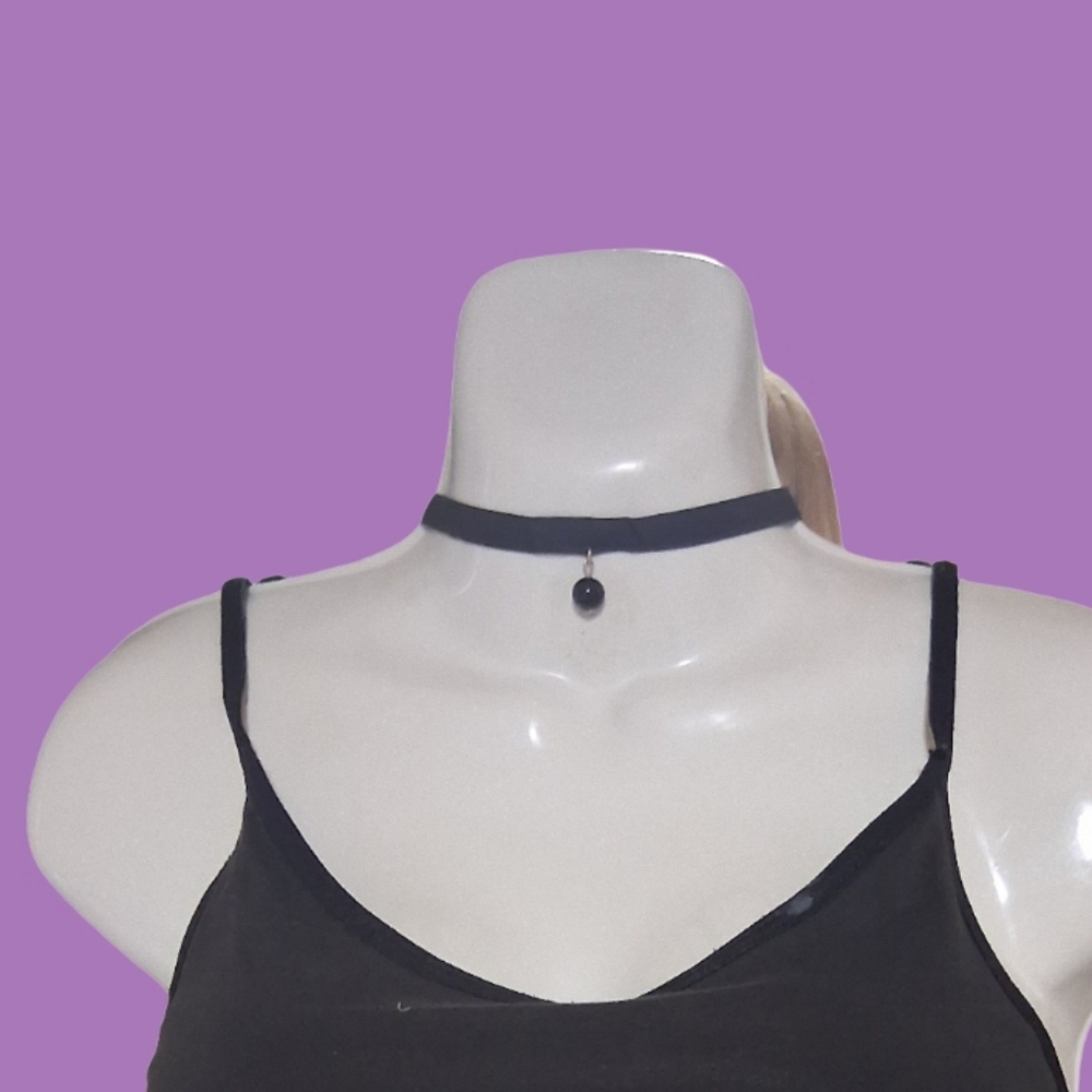 Women's Black Choker With Single Dangling Bead
